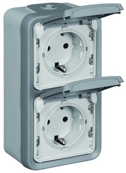 Legrand Plexo Classic Steckdose (SL) 2-fach senkrecht IP44 Feuchtraum Aufputz gr