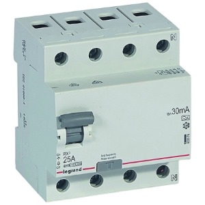 Legrand RX3 Fehlerstromschutzschalter 25A, 4-polig, 30mA, Typ A, 400VAC, 4TE
