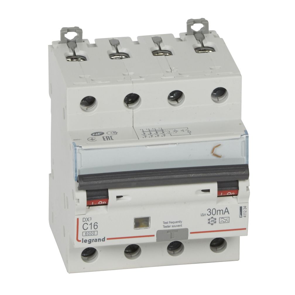 DX3 FI/LS-Schalter C-Charakteristik, 16A, 4-polig, 6kA, 30mA, Typ A, 400VAC, 4TE