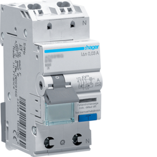 Hager FI-LS 1P+N 6kA B-16A 30mA Typ A QC