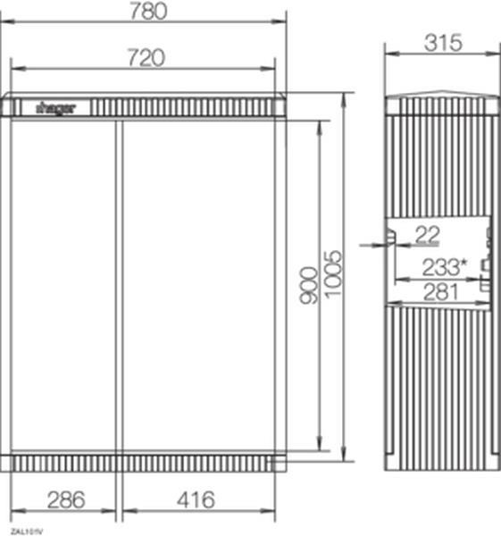 Hager Kabelverteilerschrank Gr.1/1005,asym.Tür