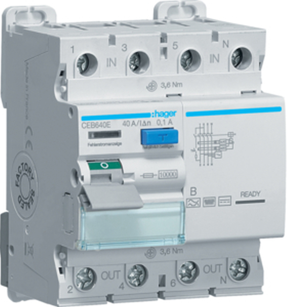 Hager FI-Schalter 3P+N 10kA 40A 100mA Typ B