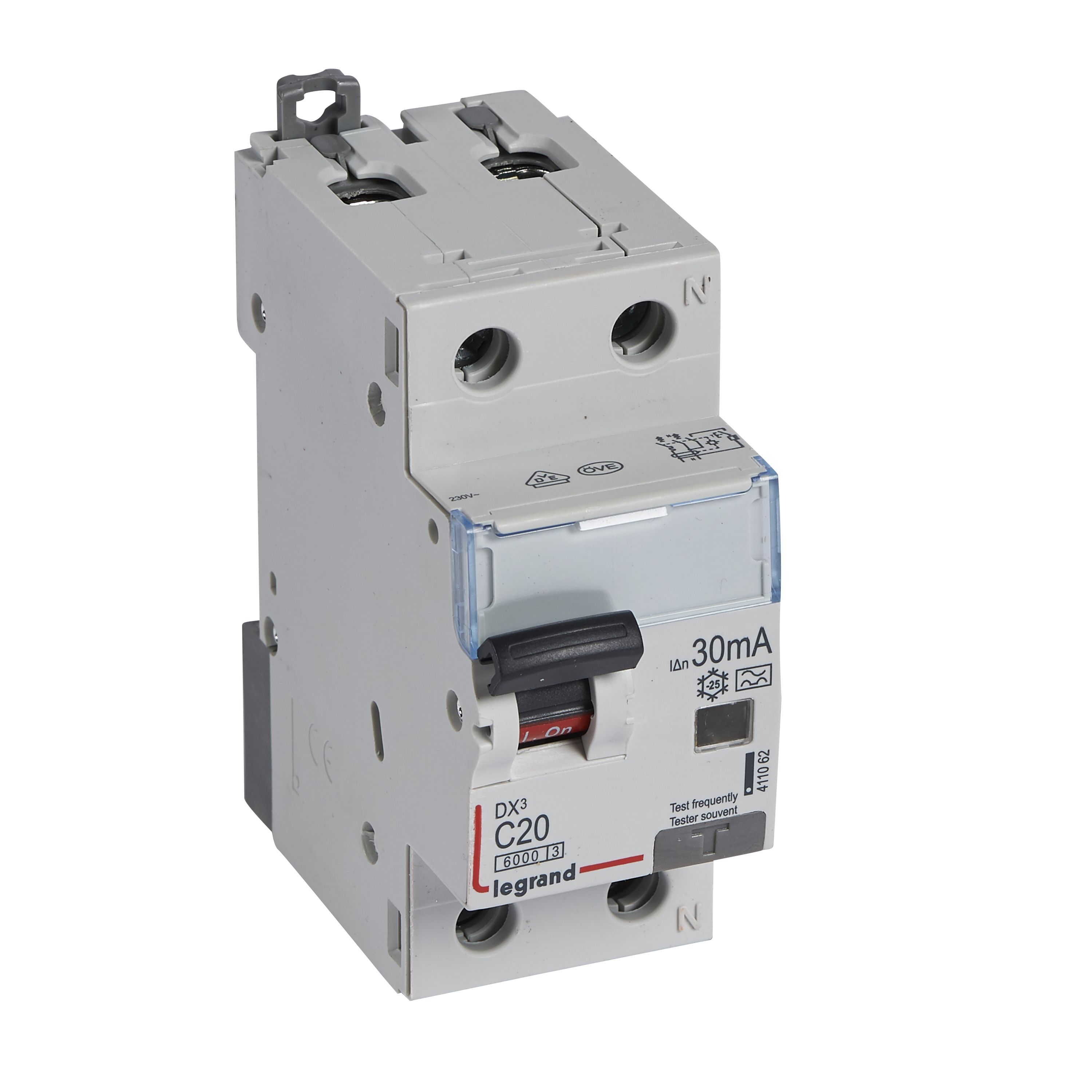 Legrand DX3 FI/LS-Schalter C-Charakteristik, 20A, 1P+N, 6kA, 30mA, Typ A, 230VAC