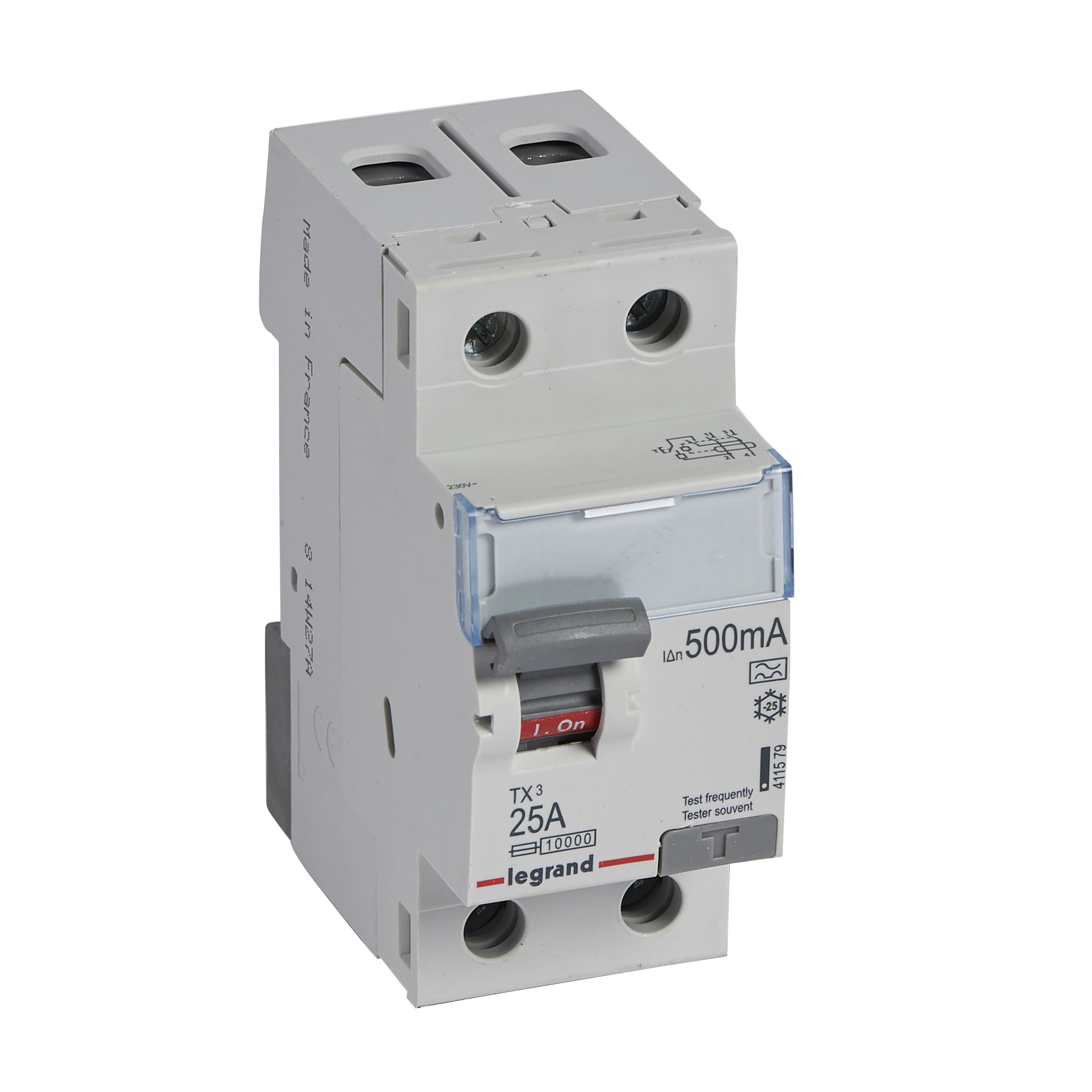 Legrand TX3 Fehlerstromschutzschalter 25A, 2-polig, 500mA, Typ A, 230VAC, 2TE