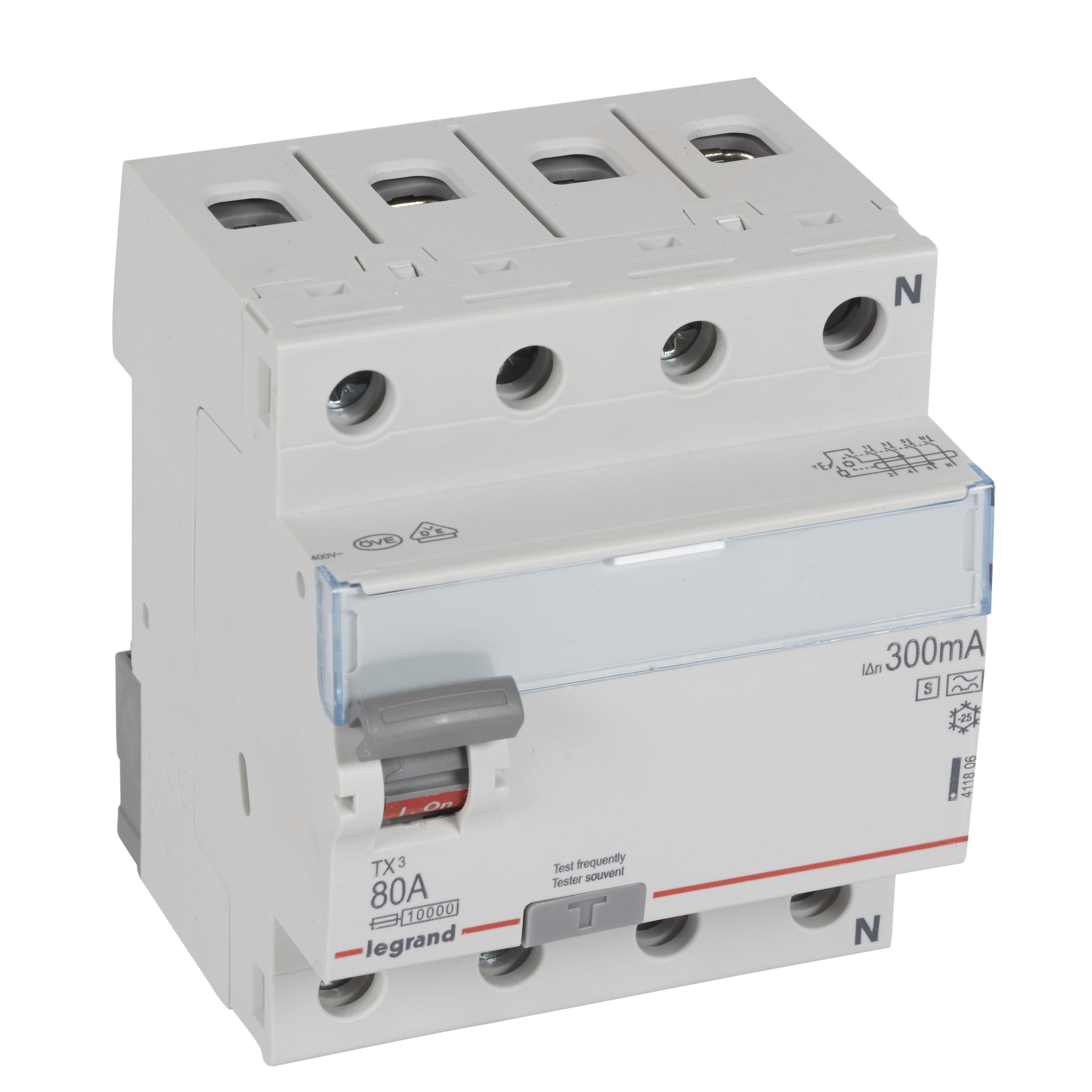 Legrand TX3 Fehlerstromschutzschalter 80A, 4-polig, 300mA, Typ A-S, 400VAC, 4TE