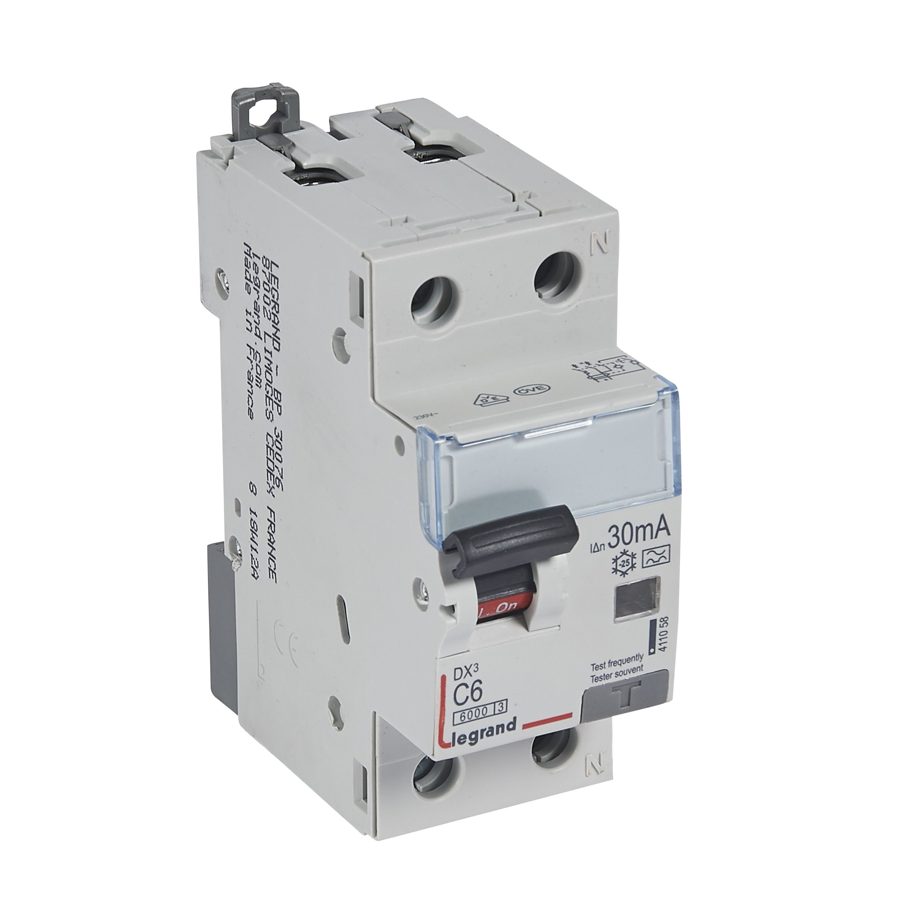 Legrand DX3 FI/LS-Schalter C-Charakteristik, 6A, 1P+N, 6kA, 30mA, Typ A, 230VAC,