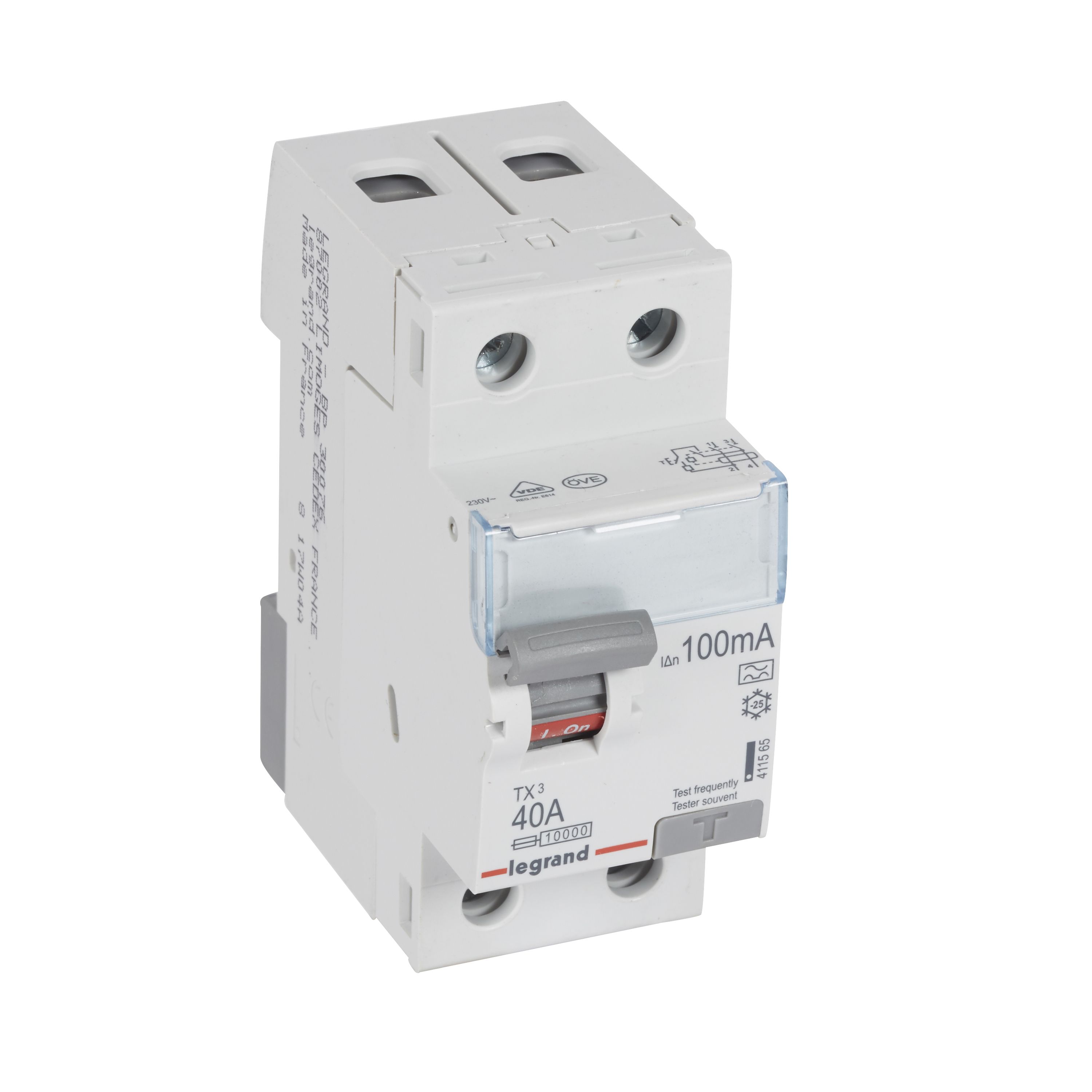 Legrand TX3 Fehlerstromschutzschalter 40A, 2-polig, 100mA, Typ A, 230VAC, 2TE