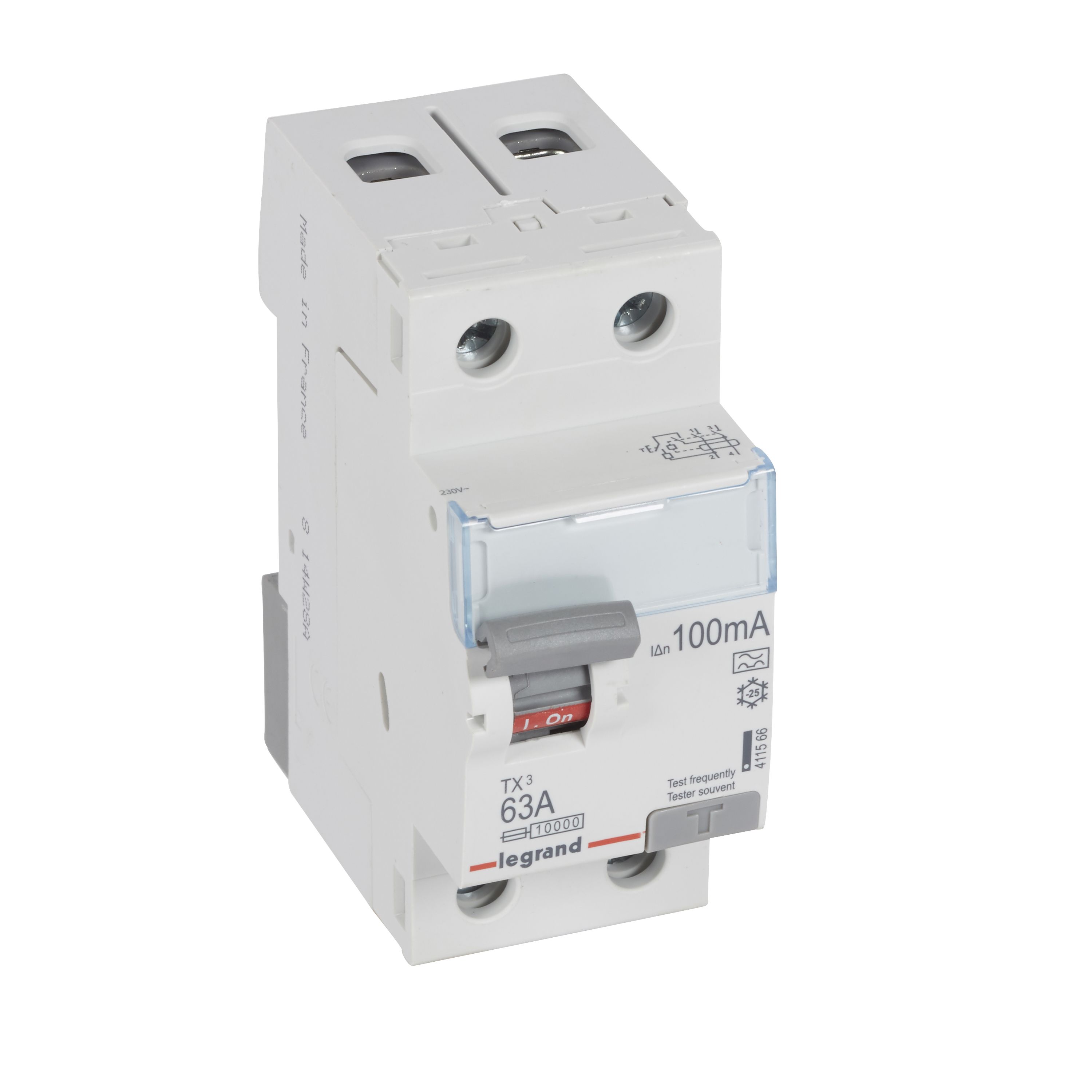 Legrand TX3 Fehlerstromschutzschalter 63A, 2-polig, 100mA, Typ A, 230VAC, 2TE