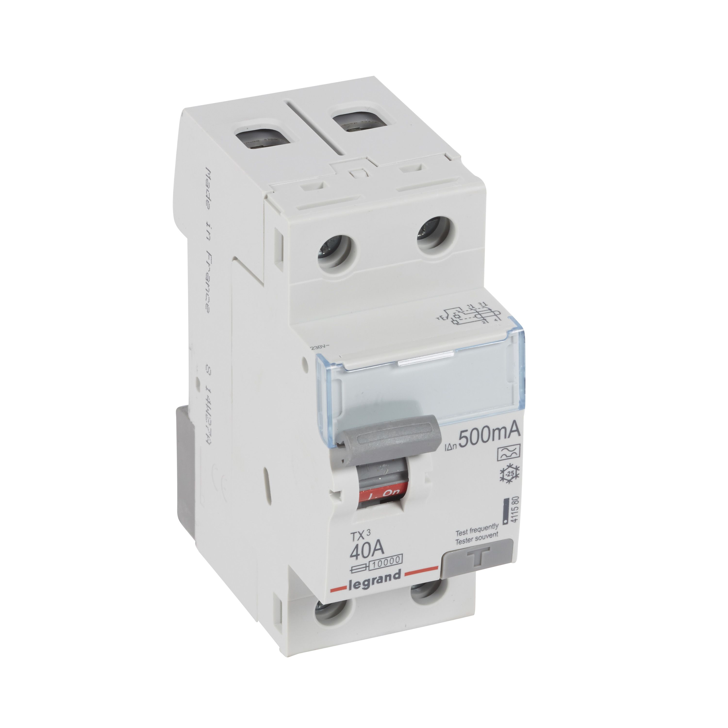 Legrand TX3 Fehlerstromschutzschalter 40A, 2-polig, 500mA, Typ A, 230VAC, 2TE