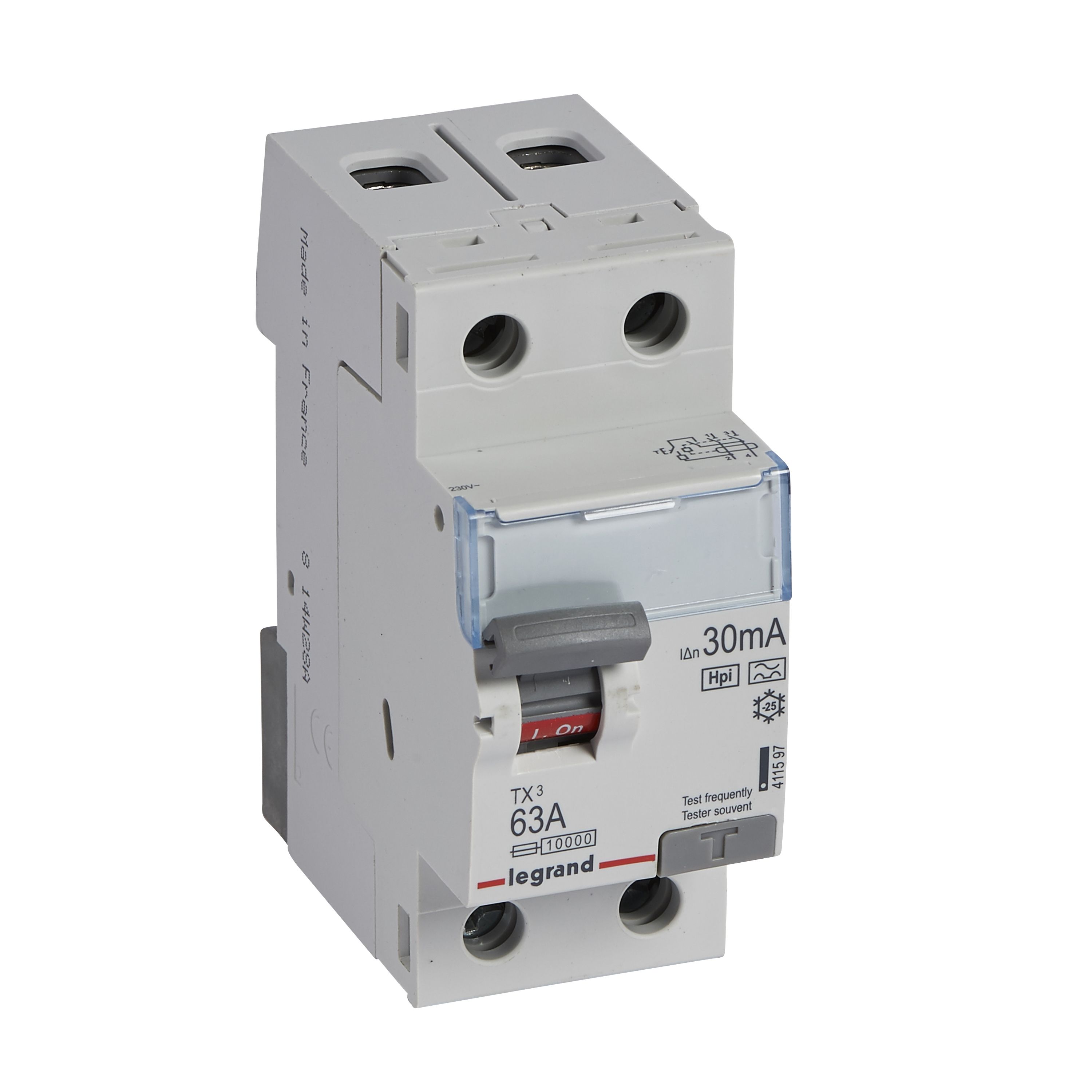 Legrand TX3 Fehlerstromschutzschalter 63A, 2-polig, 30mA, Typ F-G, 230VAC, 2TE