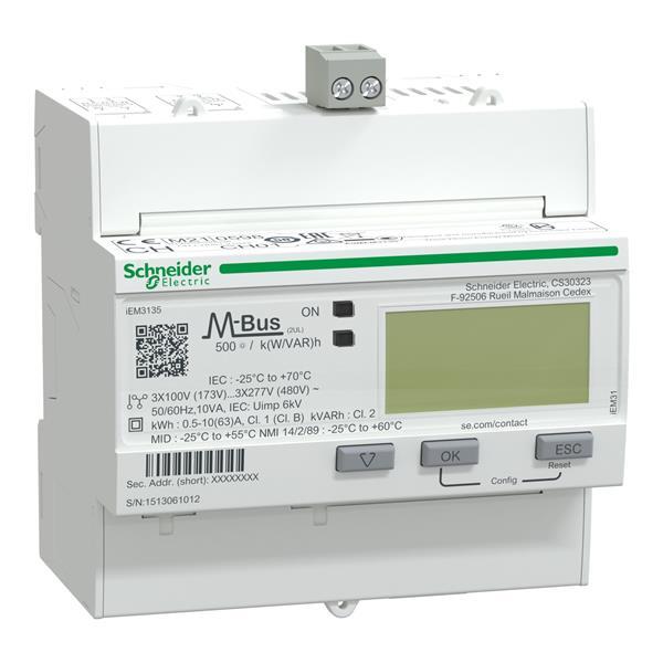 Energiezähler, 3-phasig, 63A, erweiterte Messfunktion, M-Bus, 1E/1A, MID konform