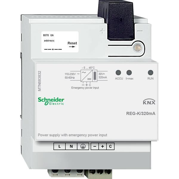 KNX Spannungsversorgung REG-K/320 mA mit Notstromeingang, lichtgrau
