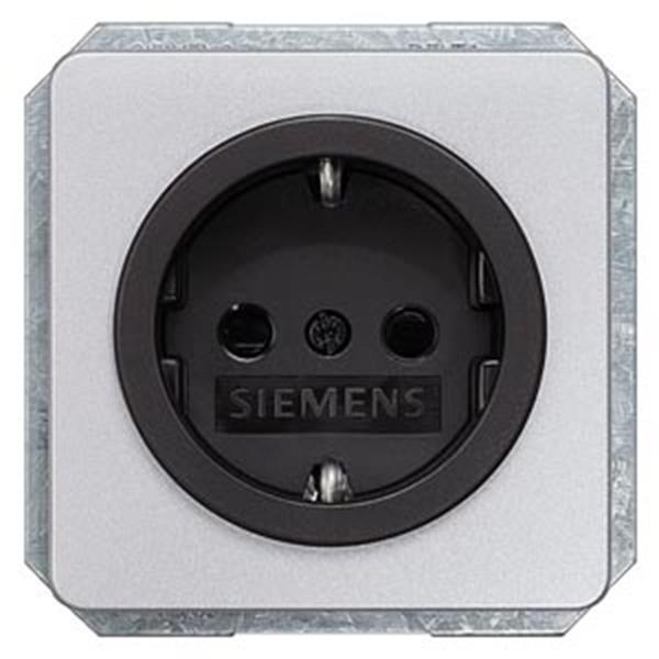 Siemens DELTA profil SCHUKO-Steckdose silber mit schwarzem Näpfchen u. erh. Berr