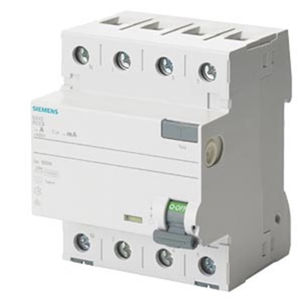 Siemens FI-Schutzschalter, 4-polig, Typ A, In: 40 A, 300 mA, Un AC: 400 V, N-lin