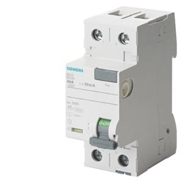 Siemens FI-Schutzschalter, 2-polig, Typ A, In: 25 A, 10 mA, Un AC: 230 V