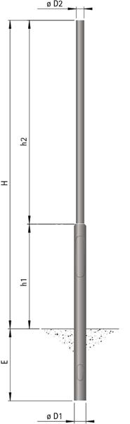 Stahlmast Typ Nr. 0061, 4500 mm, Zopf 76 - zyl. abgesetzt, mit Erdstück, feuerve