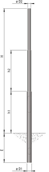 Stahlmast Typ Nr. 0063, 6000 mm, Zopf 76 - zyl. abgesetzt, mit Erdstück, feuerve
