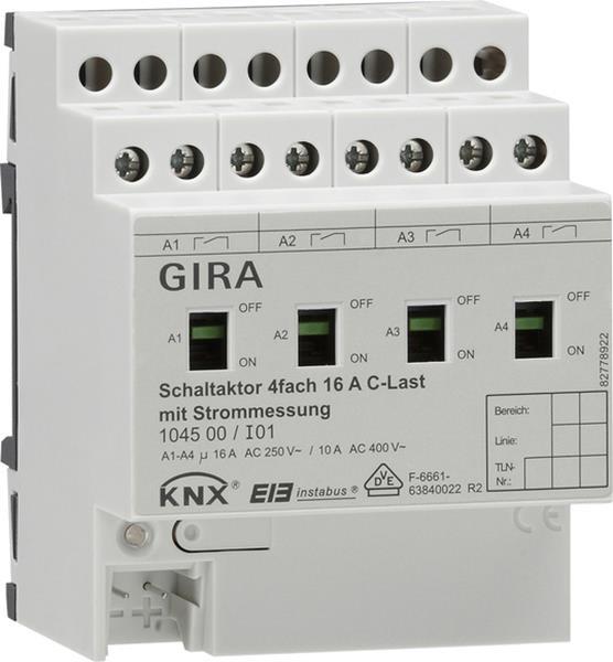 Gira Schaltaktor 4f 16 A Hand + Strom C-Last KNX REG
