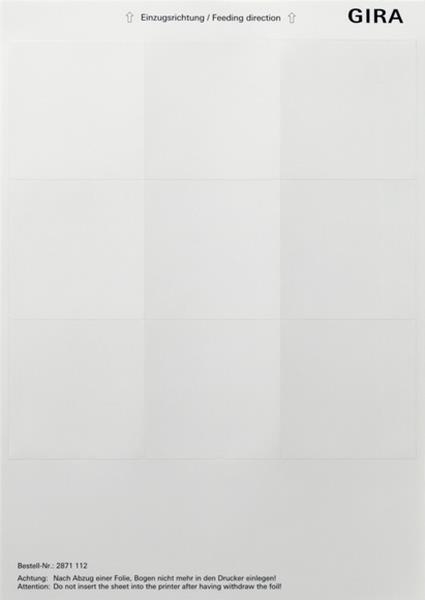 Gira Beschriftungsbögen 69 x 67 mm Zubehör Reinweiß