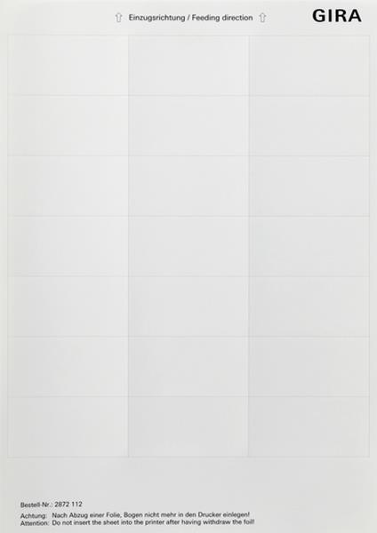 Gira Beschriftungsbögen 33,5 x 67 mm Zubehör Reinweiß