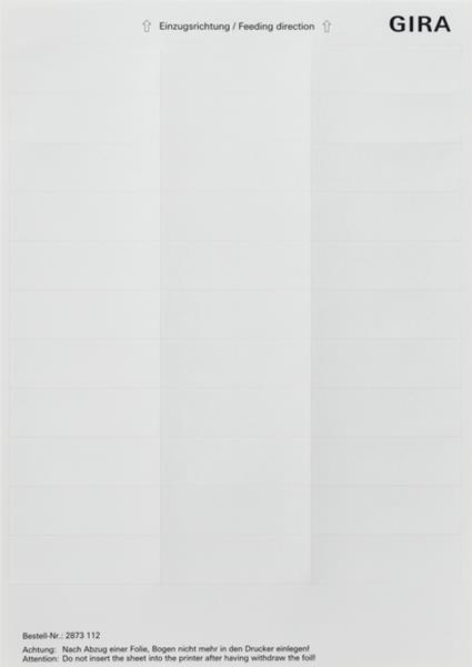Gira Beschriftungsbögen 21,8 x 67 mm Zubehör Reinweiß