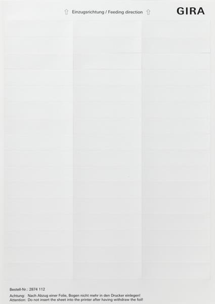 Gira Beschriftungsbögen 15,8 x 67 mm Zubehör Reinweiß