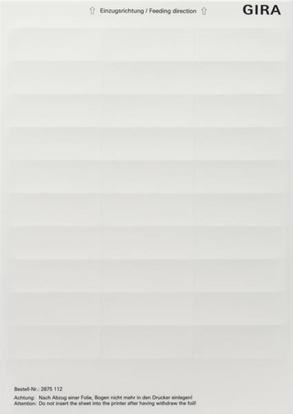 Gira Beschriftungsbögen 23,7 x 66,3 mm Zubehör Reinweiß
