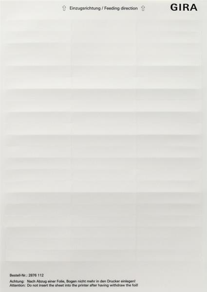 Gira Beschriftungsbögen 11,7 x 66,3 mm Zubehör Reinweiß