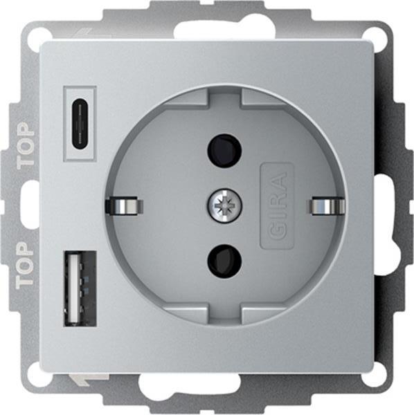 Gira SCHUKO SP USB-Spannungsvers. 2f Typ A/C System 55 F Alu