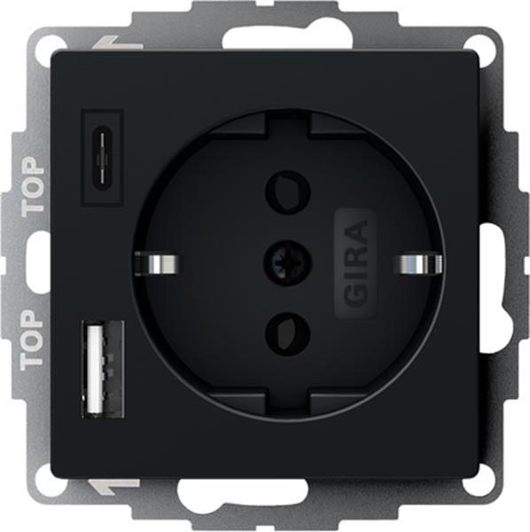Gira SCHUKO SP USB-Spannungsvers. 2f Typ A/C System 55 Schwarz m