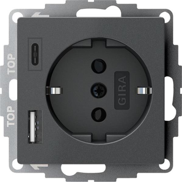 Gira SCHUKO SP USB-Spannungsvers. 2f Typ A/C System 55 Anthrazit