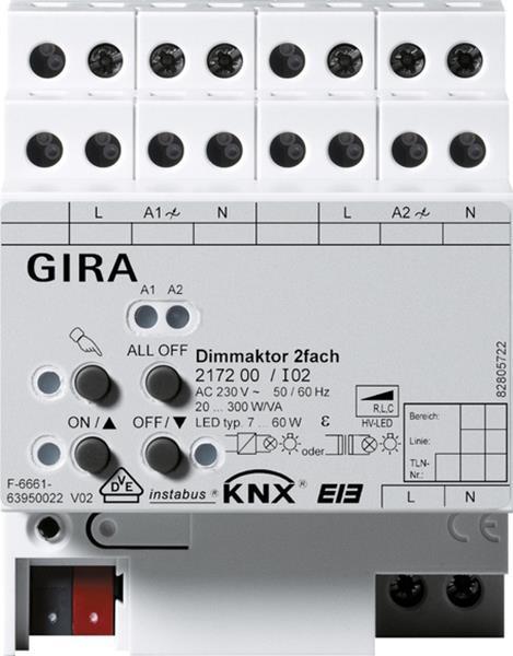 Gira Dimmaktor 2f 2 x 300 W/VA KNX REG