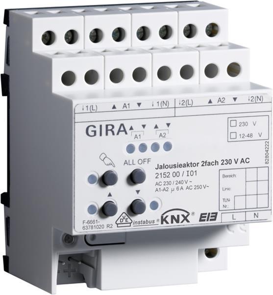 Gira Jalousieaktor 2f AC 230 V Hand KNX REG