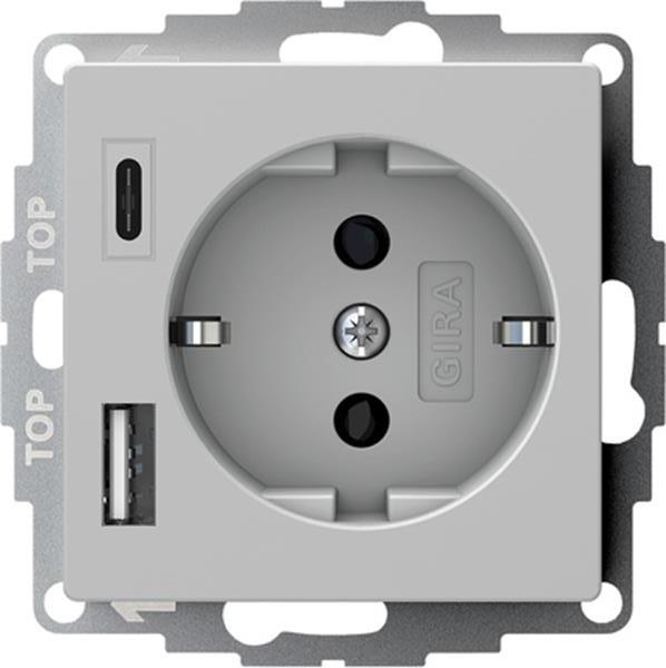 Gira SCHUKO SP USB-Spannungsvers. 2f Typ A/C System 55 Grau m