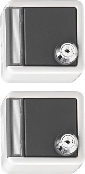 Gira Set 2x SCHUKO KD Schloss gleich + BSF WG Aufputz Grau