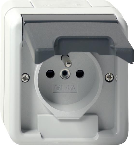 Gira Steckdose Erdstift KD + SP WG Aufputz Grau Gira Steckdose Erdstift KD + SP WG Aufputz Grau