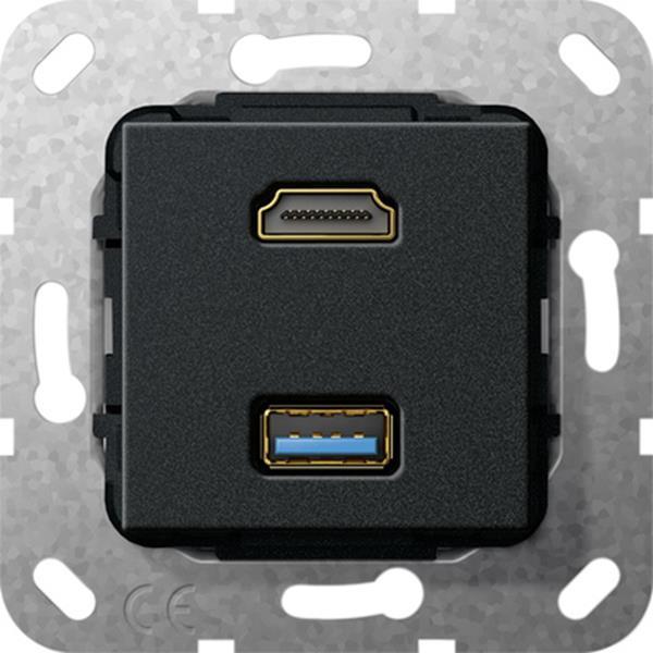 Gira HDMI USB 3.0 A Kpl. Einsatz Schwarz m