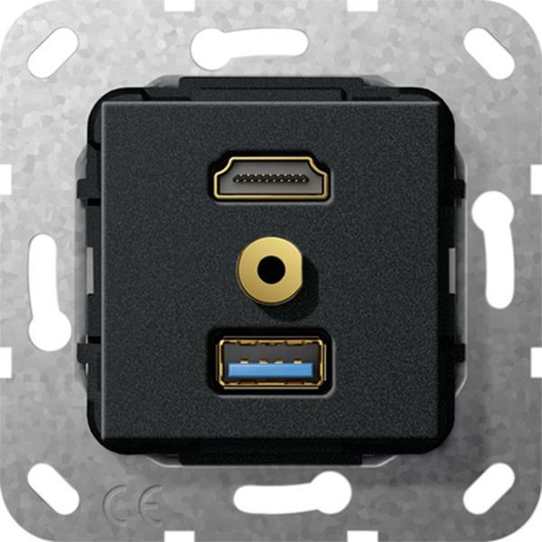 Gira HDMI USB 3.0 A M-Klinke K-Peitsche Einsatz Schwarz m
