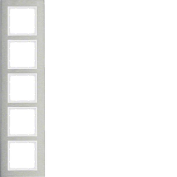 Berker Rahmen 5fach B.7 Edelstahl/polarweiß