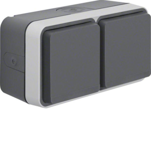 Berker Aufputzsteckdose SCHUKO 2-fach waag. m. Klappdeckel, 4 Schieber, W.1, gra