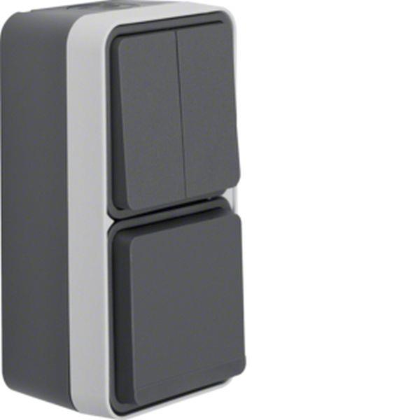 Berker Kombination Serienschalter/Steckdose SCHUKO mit Klappdeckel AP W.1 grau 1