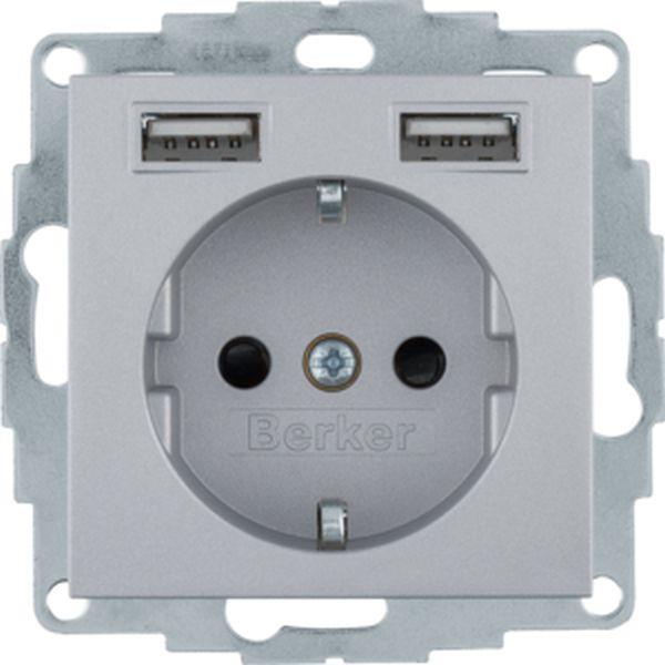 Berker Steckdose SCHUKO/USB A-A, B.x, alu matt
