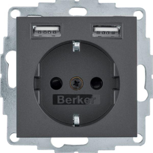 Berker Berker SCHUKO UP Steckdose 1-fach mit USB A-A, Serie B.3/B.7, anthrazit m