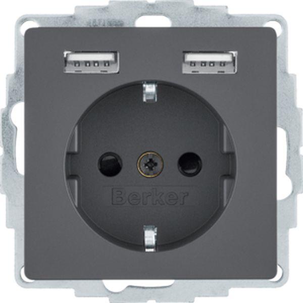 Berker Berker SCHUKO UP Steckdose 1-fach mit USB A-A, Q.x/Q.9, anthrazit samt, l