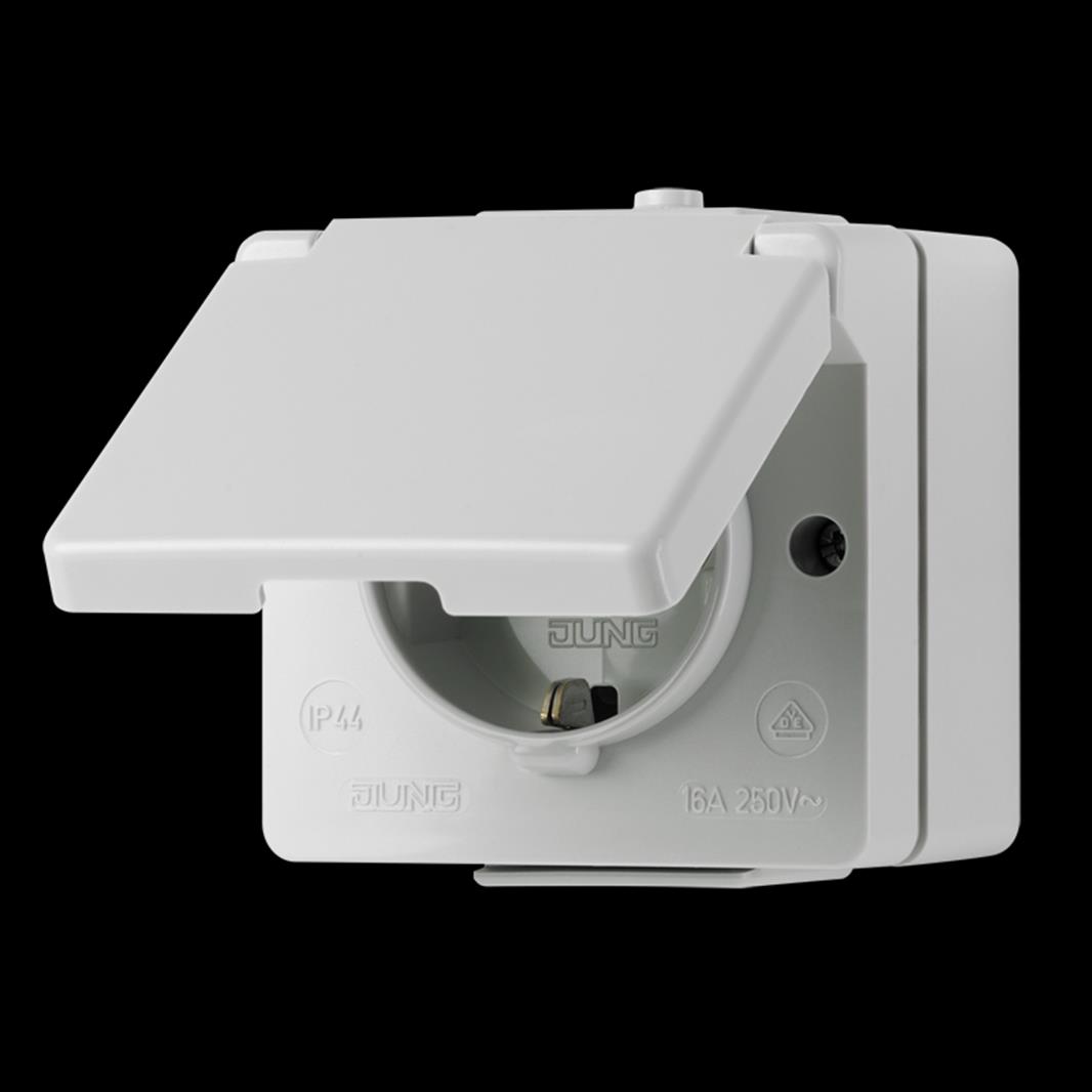 Jung SCHUKO®-Steckdose, 16 A 250 V ~, mit Hohlboden zur Durchverdrahtung, IP 44,