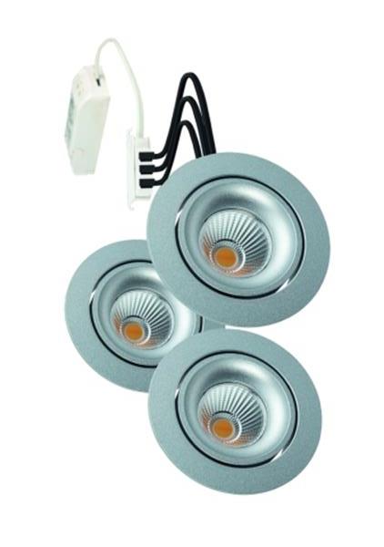 Rutec schw,rund,300mA,3x6W,IP40,3-1800K,CRI80-silber GAIL LED-Einbaustrahler3er