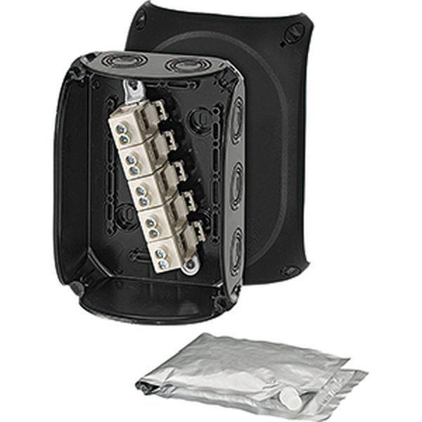 Hensel Kabelabzweigkasten 2,5-10 qmm, 3phasig, 16 qmm 1phasig, 5polig, schwarz