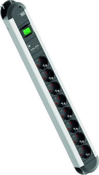 Bachmann Tischsteckdose mit USB-Charger 8fach 1,75m mit Schalter Primo Alu