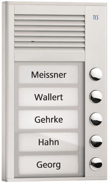TCS Audio Außenstation Serie PAK 5 Klingeltasten (rechtsbündig), AP silber