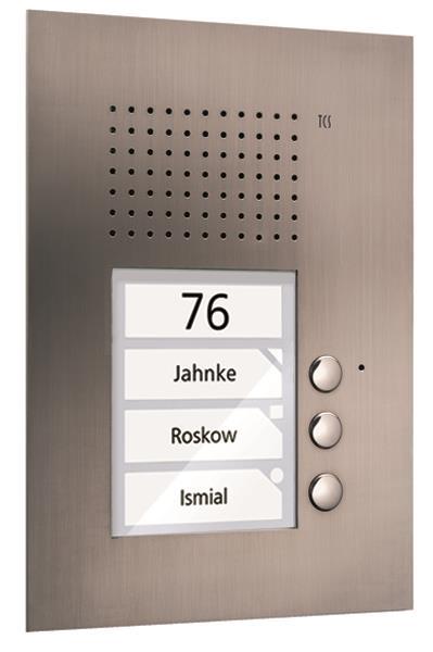 TCS Audio Außenstation Serie PUK 3 Klingeltasten (rechtsbündig), 1-spaltig, UP E